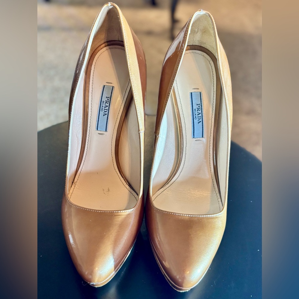 Prada Women's Bronze-Gold Leather Pumps - Picture 10 of 12